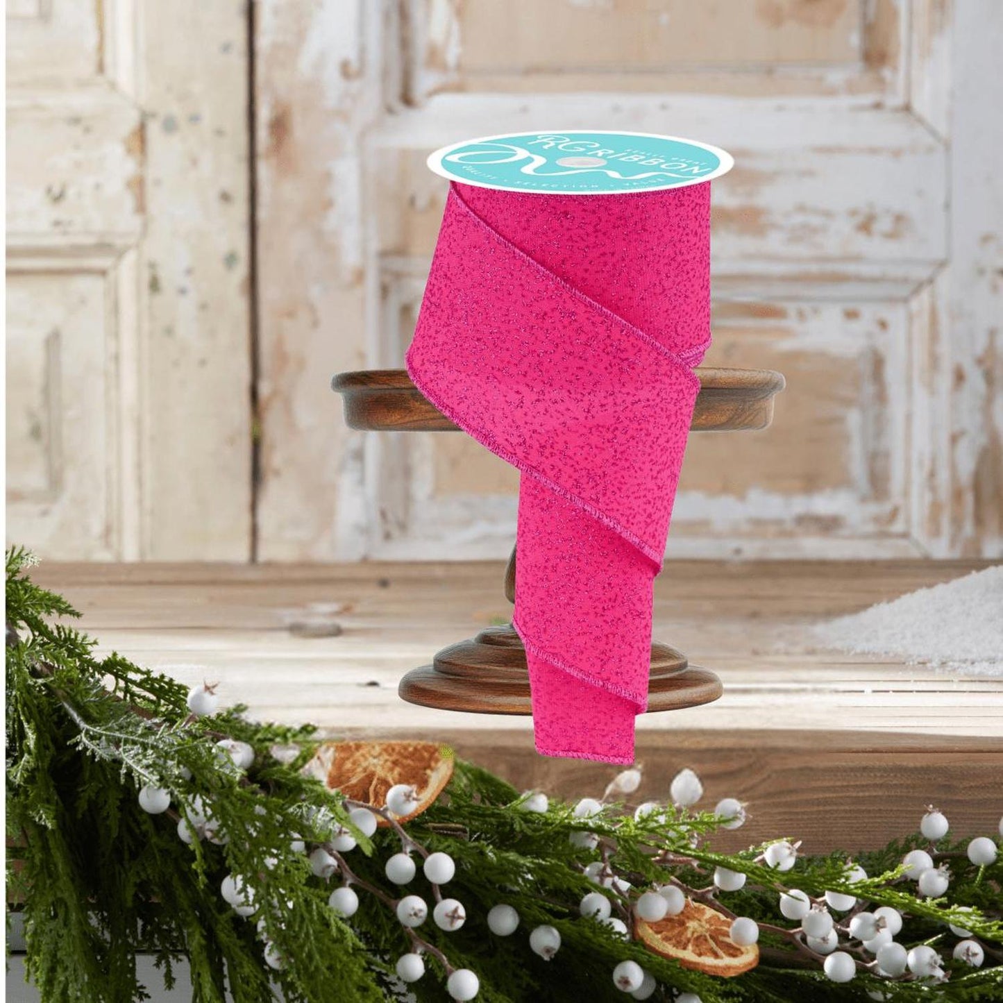2.5" Irregular Spotted Glitter Ribbon: Fuchsia (10 Yards)