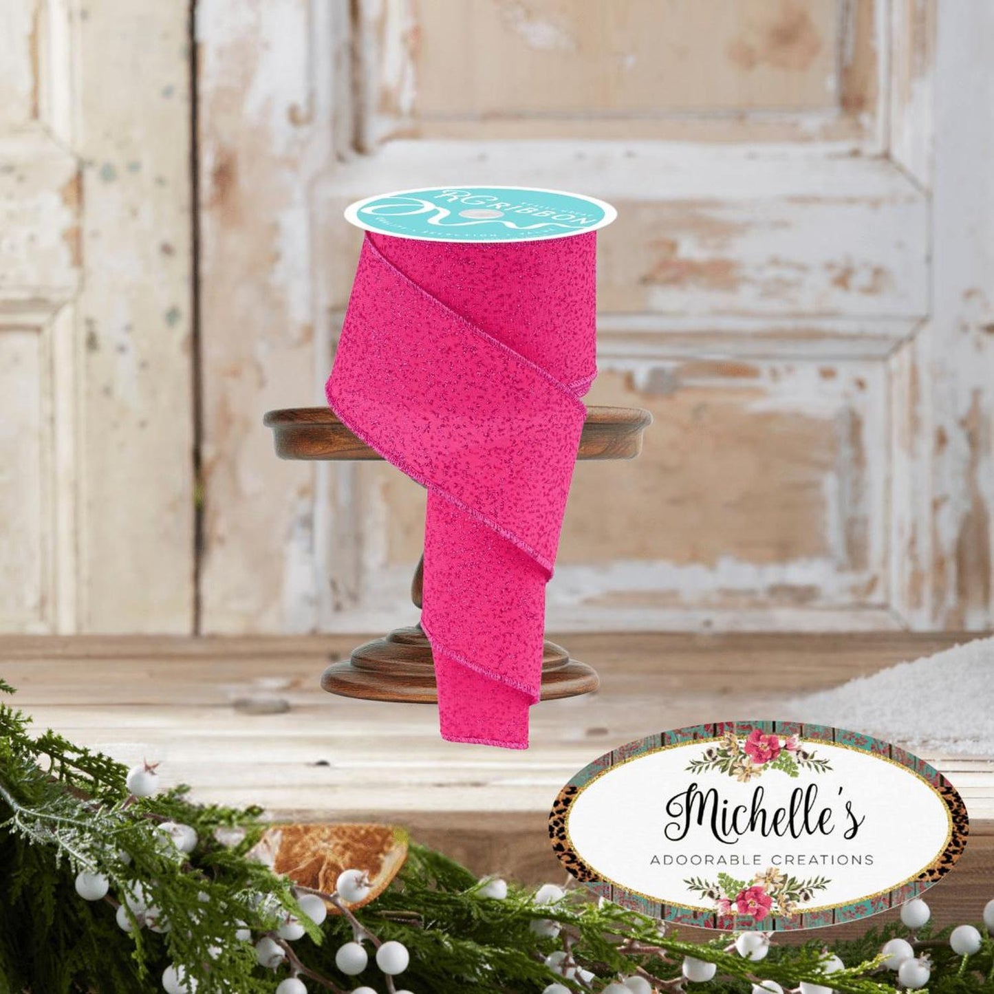 2.5" Irregular Spotted Glitter Ribbon: Fuchsia (10 Yards)