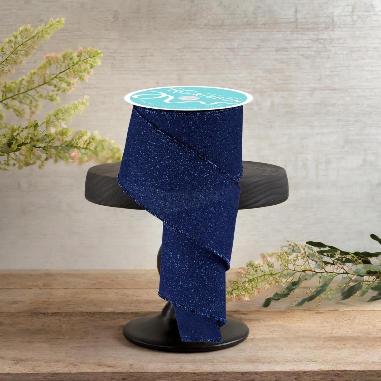 2.5" Irregular Spotted Glitter Ribbon: Navy Blue (10 Yards)
