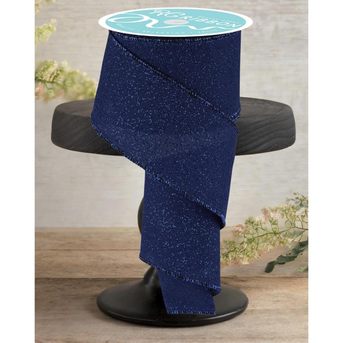2.5" Irregular Spotted Glitter Ribbon: Navy Blue (10 Yards)