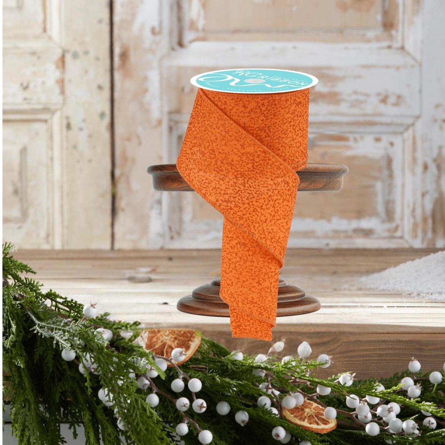 2.5" Irregular Spotted Glitter Ribbon: Orange (10 Yards)