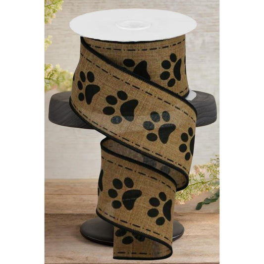 2.5" Large Paw Print Royal Ribbon: Tan (10 Yards)