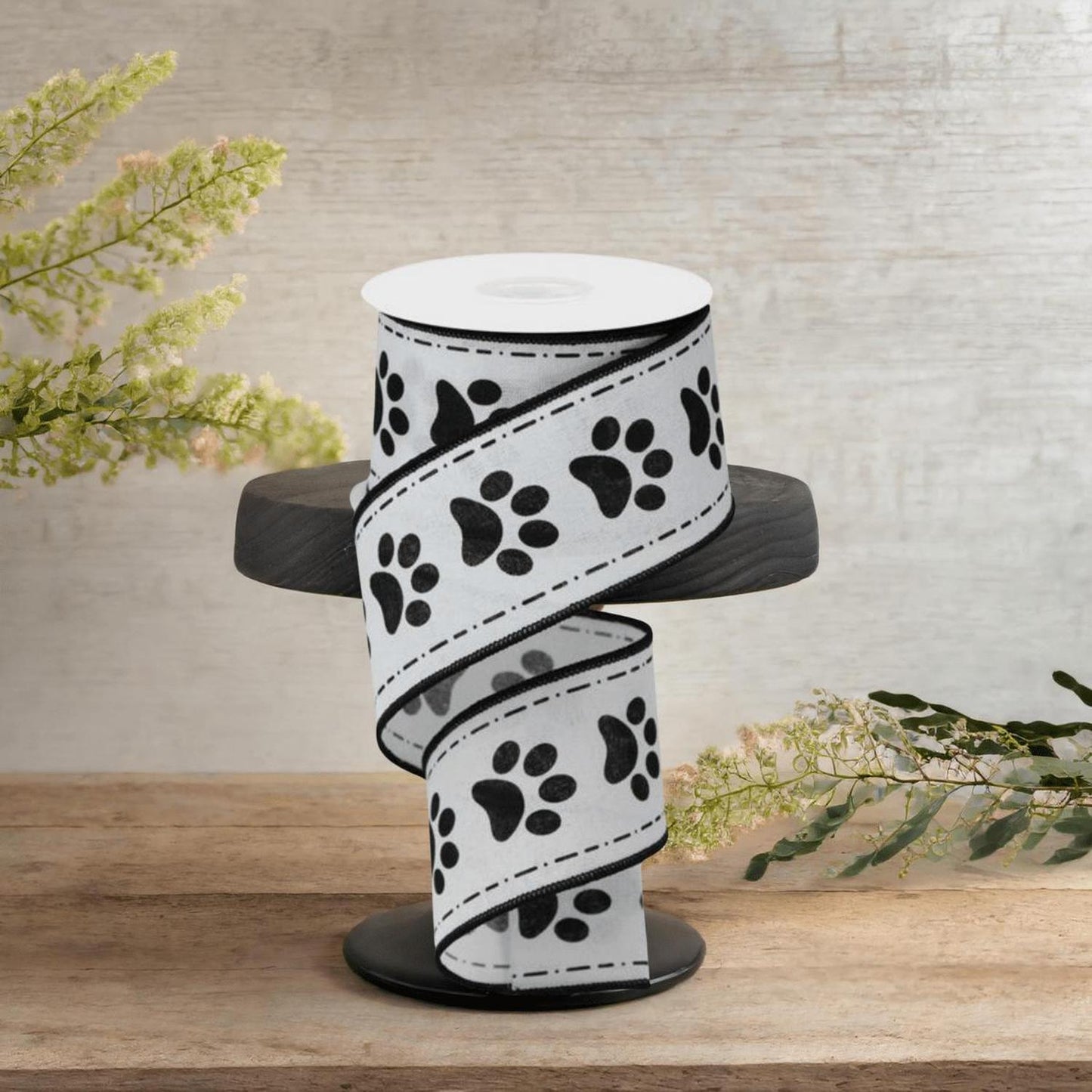 2.5" Large Paw Print Royal Ribbon: White (10 Yards)