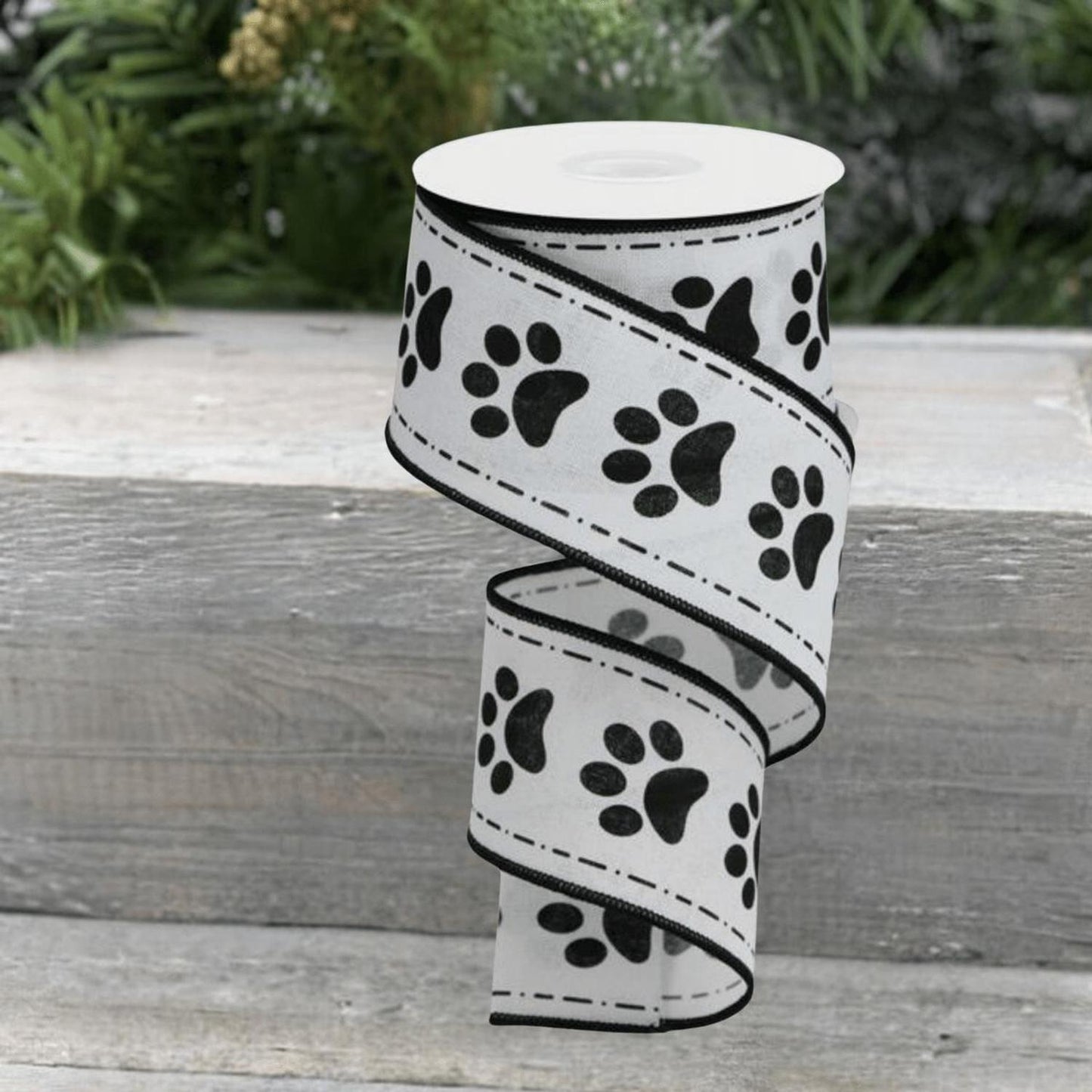 2.5" Large Paw Print Royal Ribbon: White (10 Yards)
