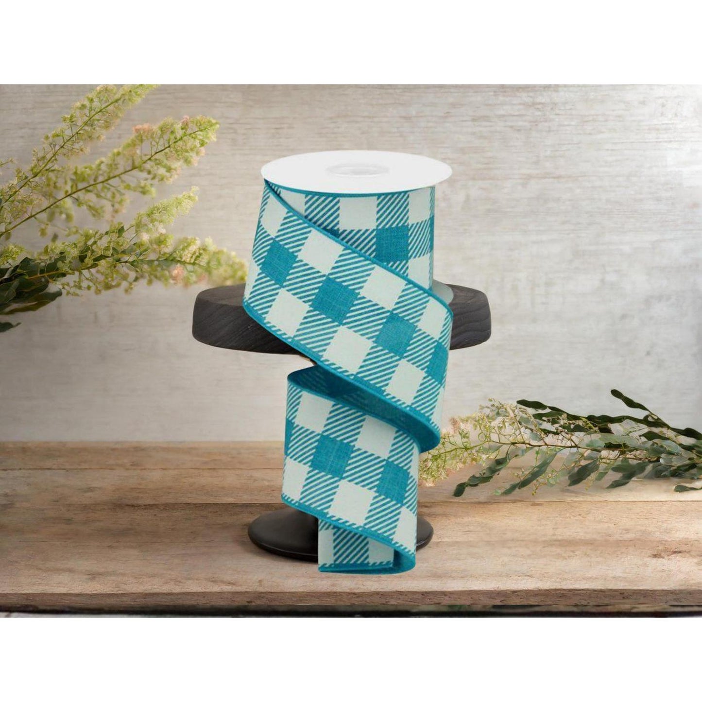 2.5" Large Striped Check Ribbon: Turquoise (10 Yards)