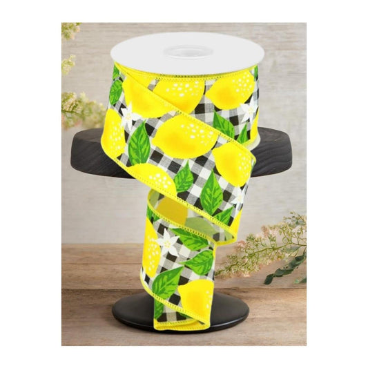 2.5"  Lemon Check on Royal Ribbon: Black & White (10 Yards)