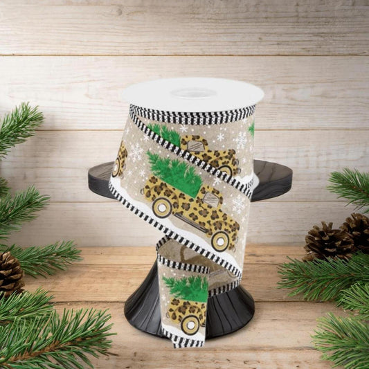 2.5" Leopard Snow Striped Edge Ribbon: Natural