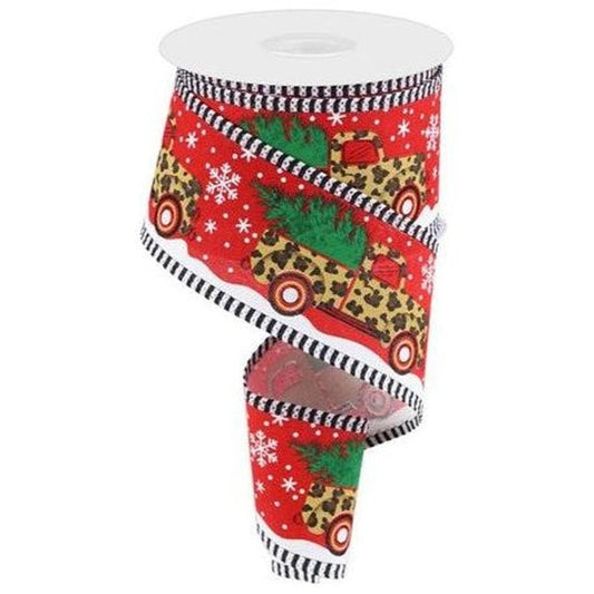 2.5" Leopard Snow Striped Edge Ribbon: Red (10 Yards)