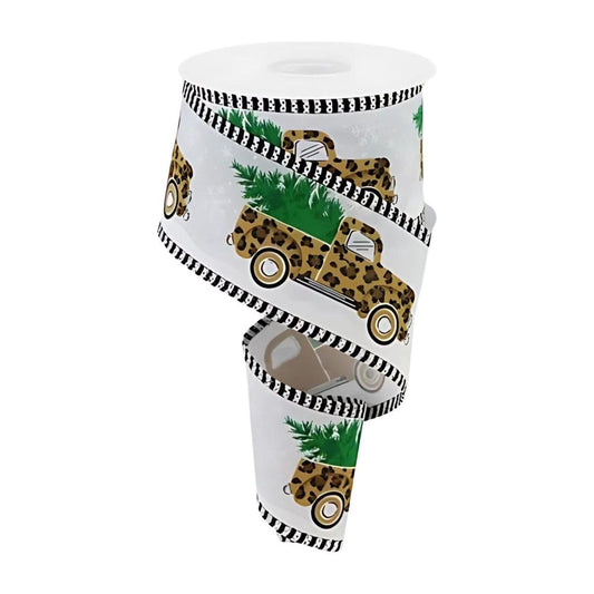 2.5" Leopard Snow Striped Edge Ribbon: White (10 Yards)