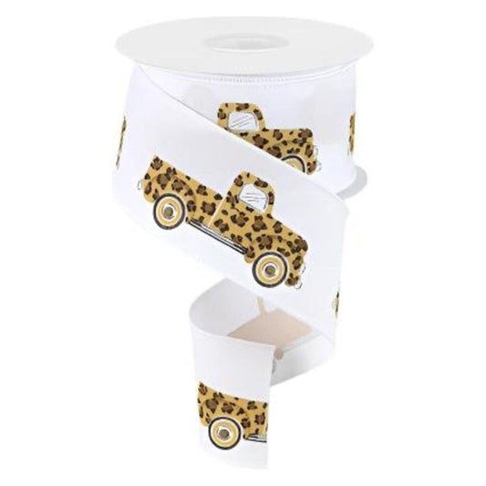 2.5" Leopard Truck Ribbon: White (10 Yards)