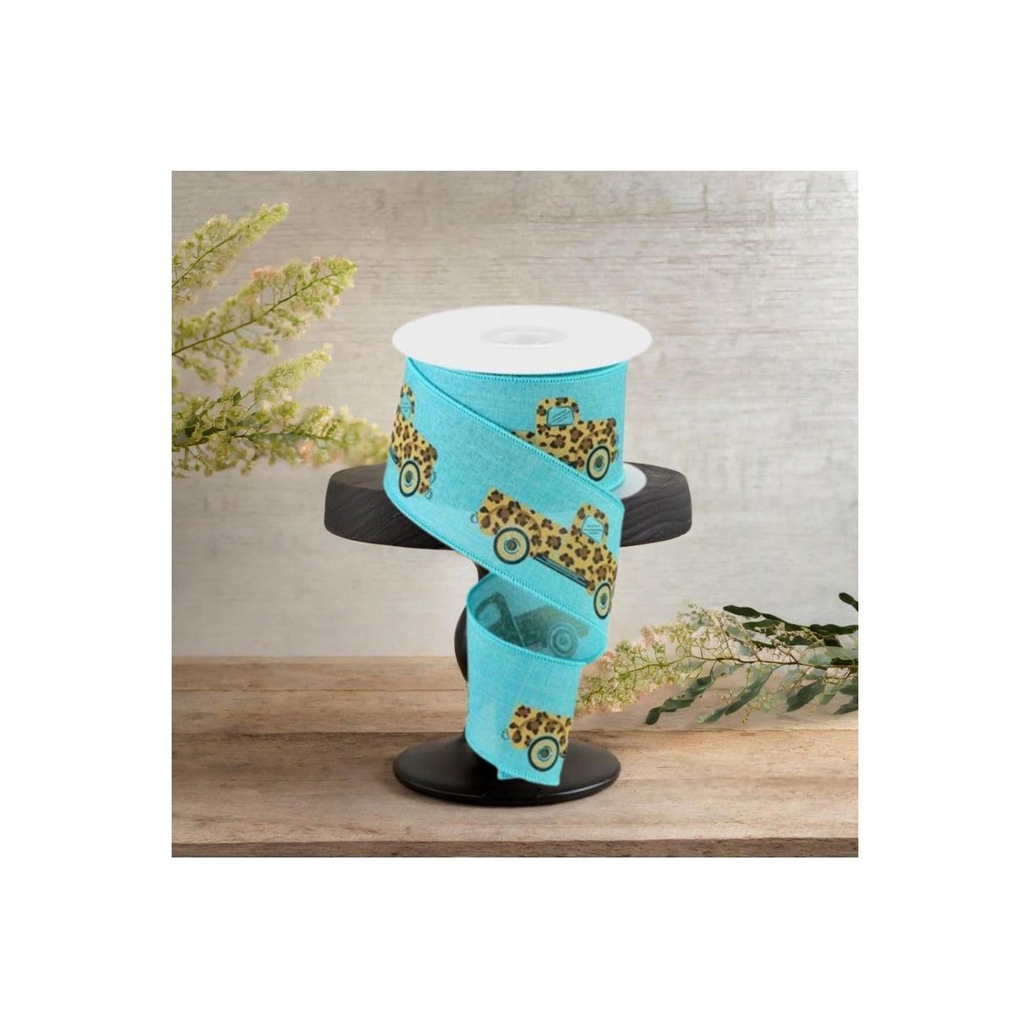 2.5" Leopard Truck Royal Ribbon: Light Teal (10 Yards)