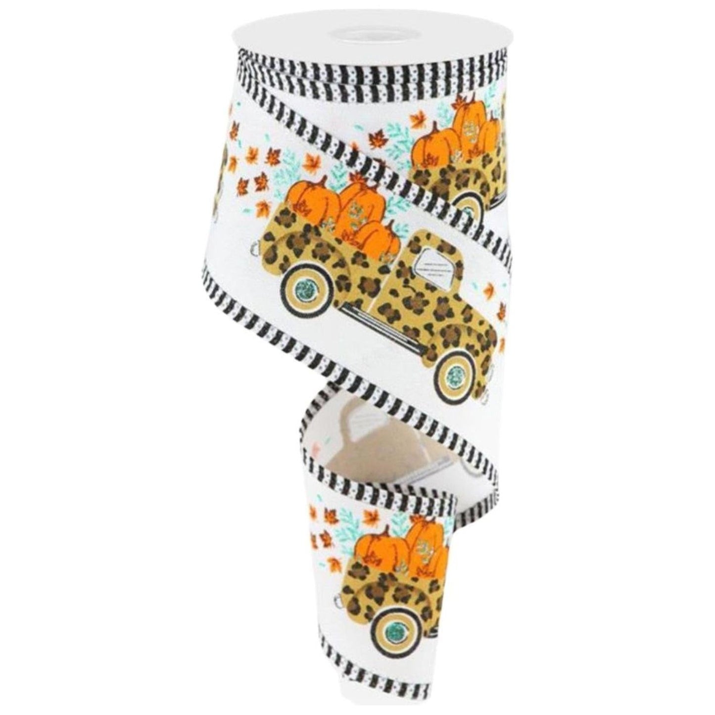 2.5" Leopard Truck Stripe Edge Ribbon: White (10 Yards)