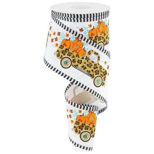 2.5" Leopard Truck Stripe Edge Ribbon: White (10 Yards)