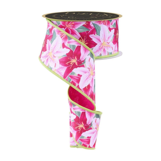 2.5" Lilies Fused Back Ribbon: Pink (10 Yards)