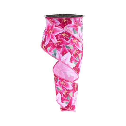 2.5" Lilies Ribbon: Pink (10 Yards)