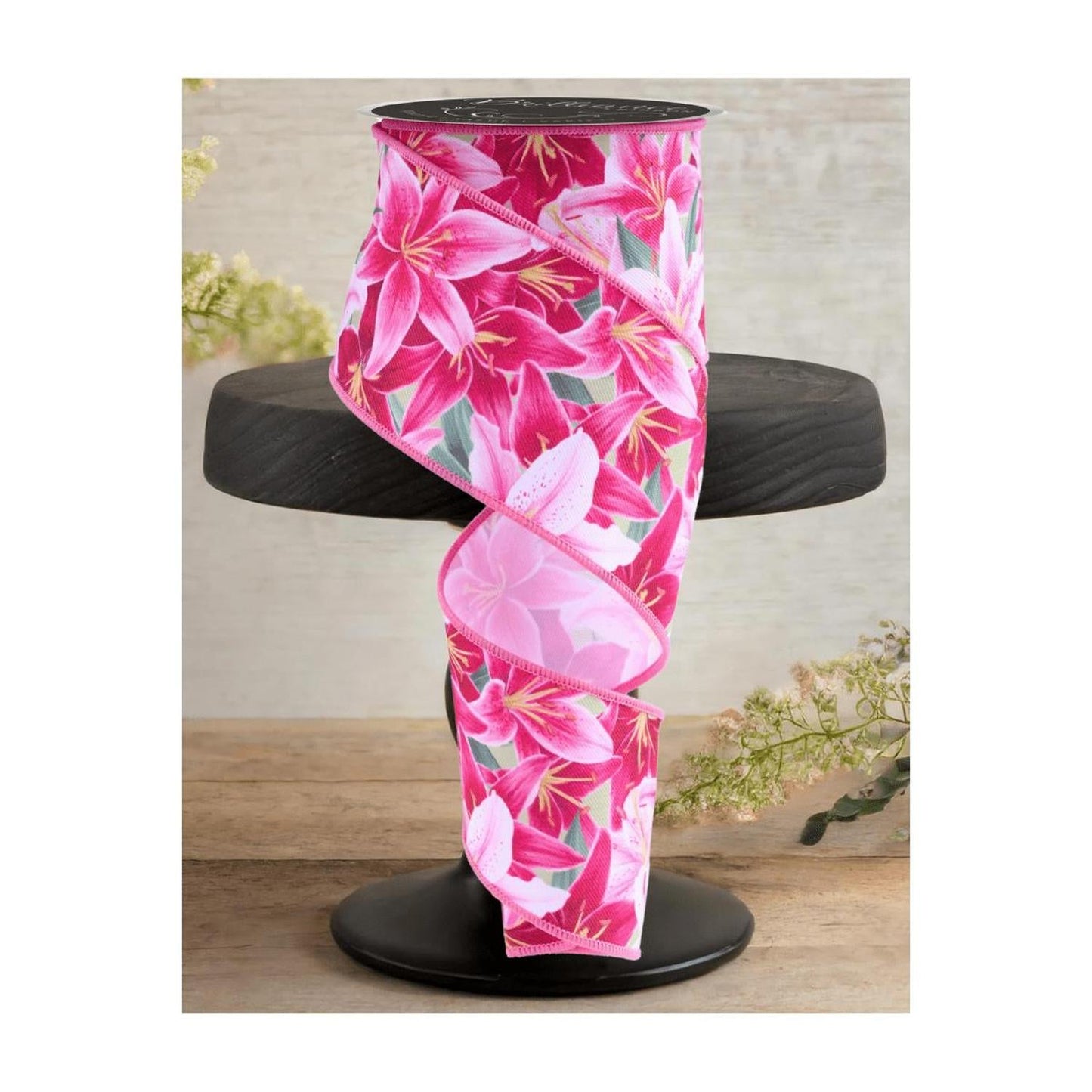 2.5" Lilies Ribbon: Pink (10 Yards)