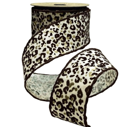 2.5" Linen Leopard Print Ribbon: Cream (10 Yards)