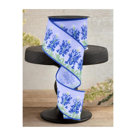 2.5" LS Bluebonnets Ribbon: White (10 Yards)