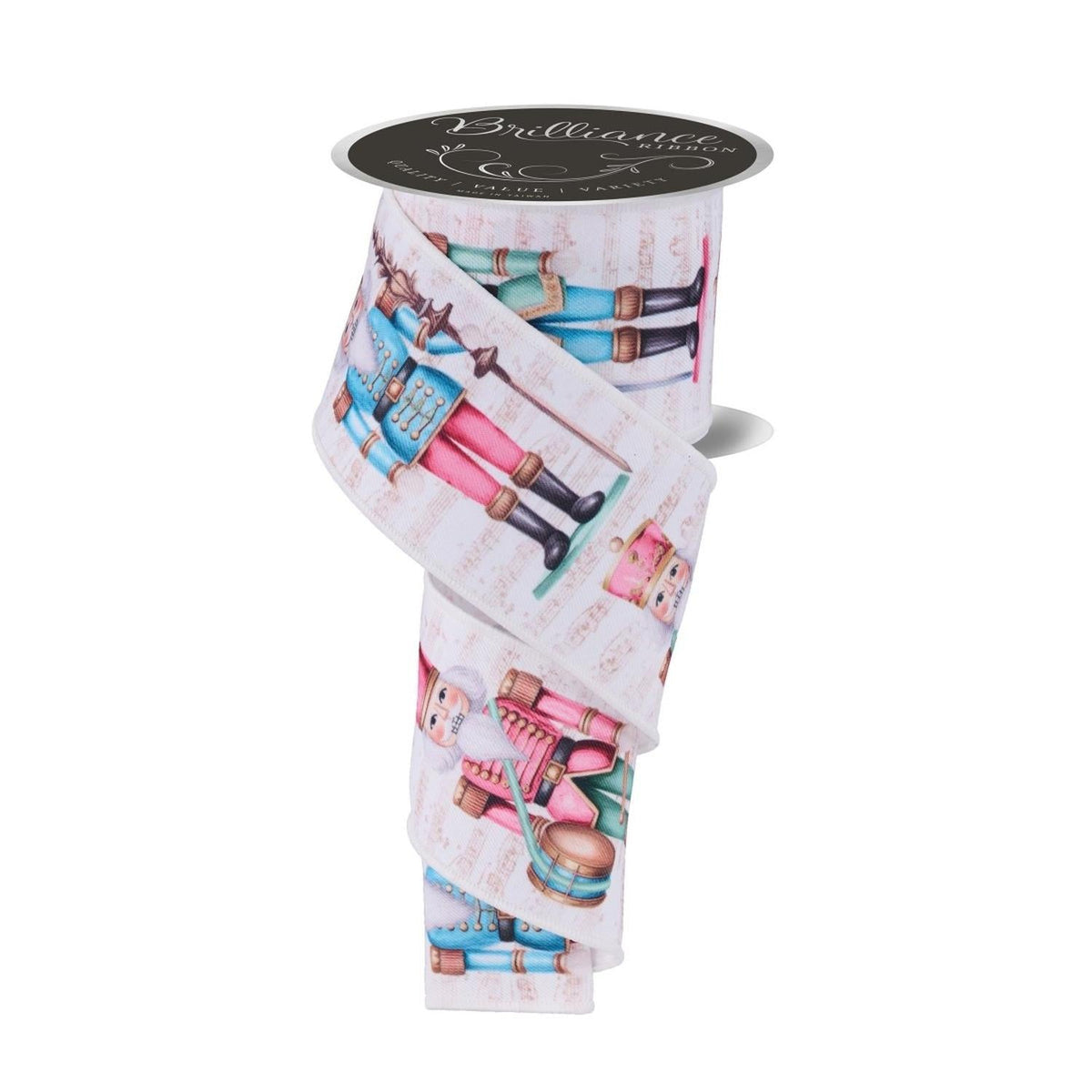 2.5" LS Nutcracker Ribbon: Ivory/Pink (10 Yards)