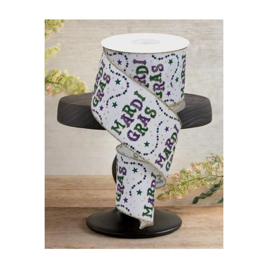 2.5" Mardi Gras Beads Ribbon: White (10 Yards)