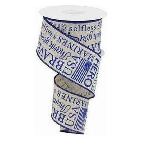 2.5" Marines Ribbon: Light Natural & Blue (10 Yards)