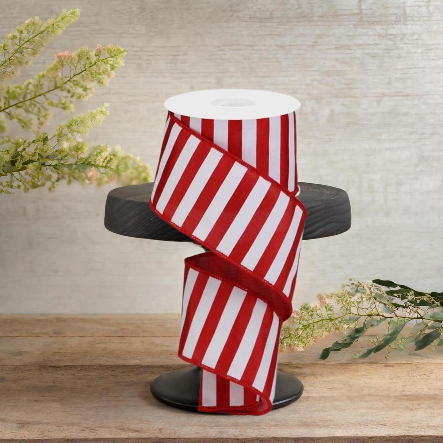 2.5" Medium Horizontal Stripe Ribbon: Red & White (10 Yards)