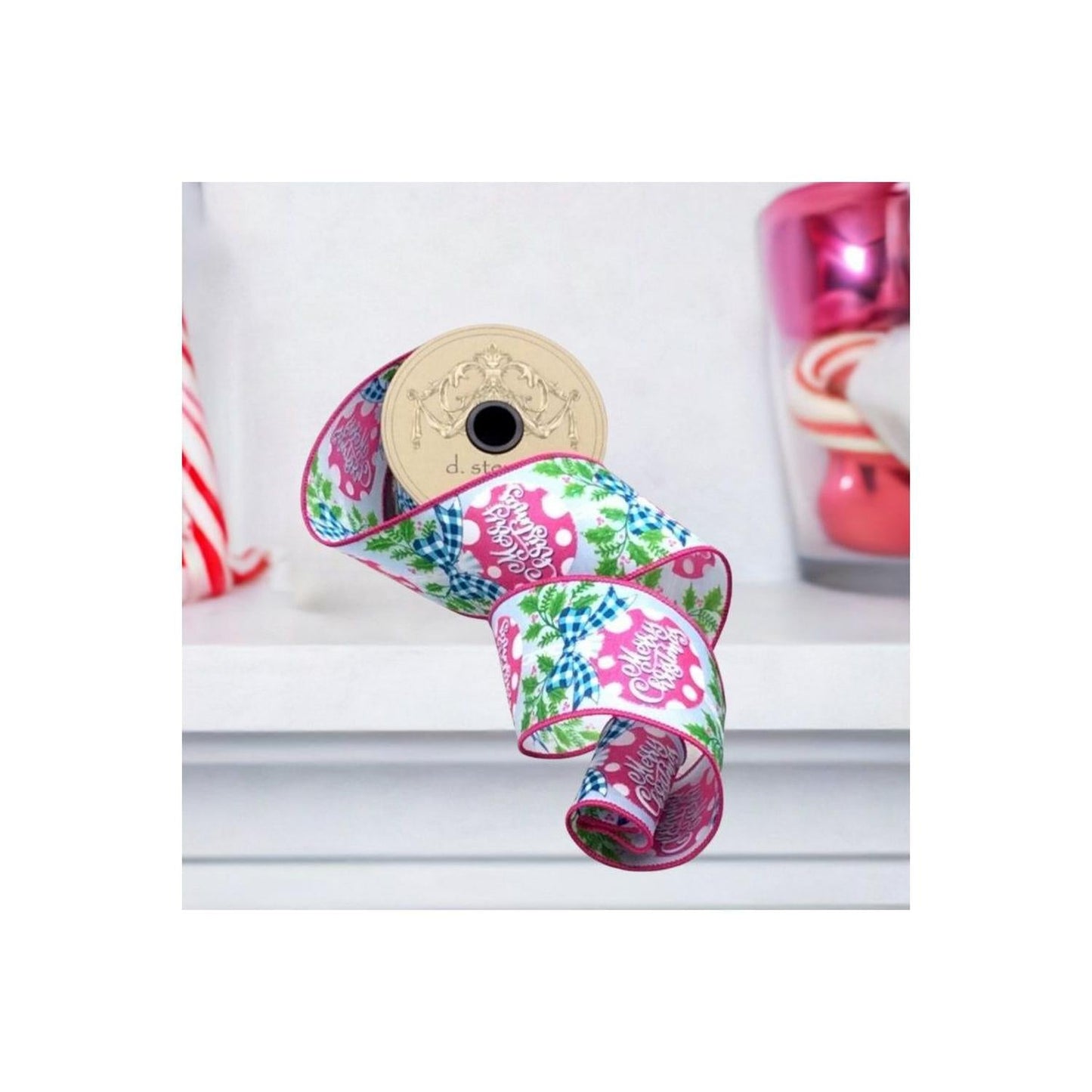 2.5" Merry Christmas Ornament Pink/Blue (10 Yards)