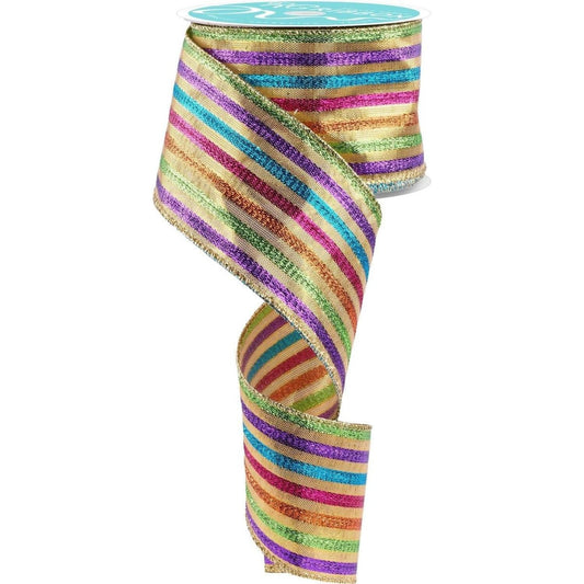2.5" Metallic Fiesta Stripe Ribbon: Gold (10 Yards)