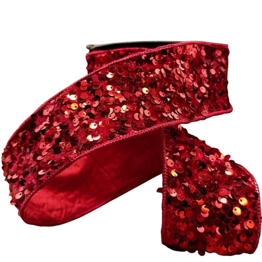 2.5" Metallic Sequin Ribbon: Red (10 Yards)