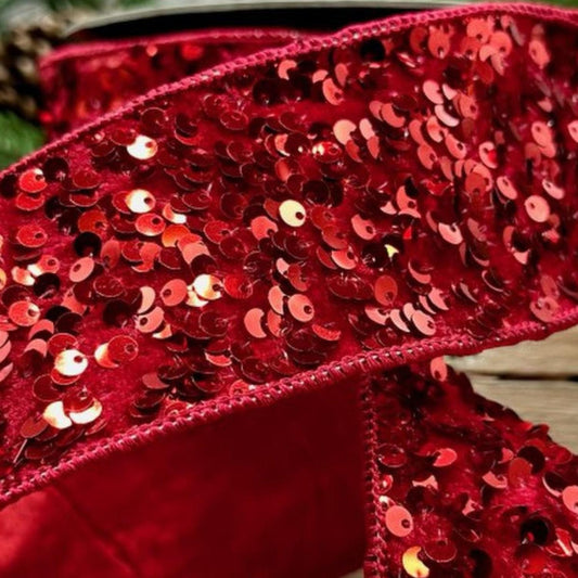 2.5" Metallic Sequin Ribbon: Red (10 Yards)