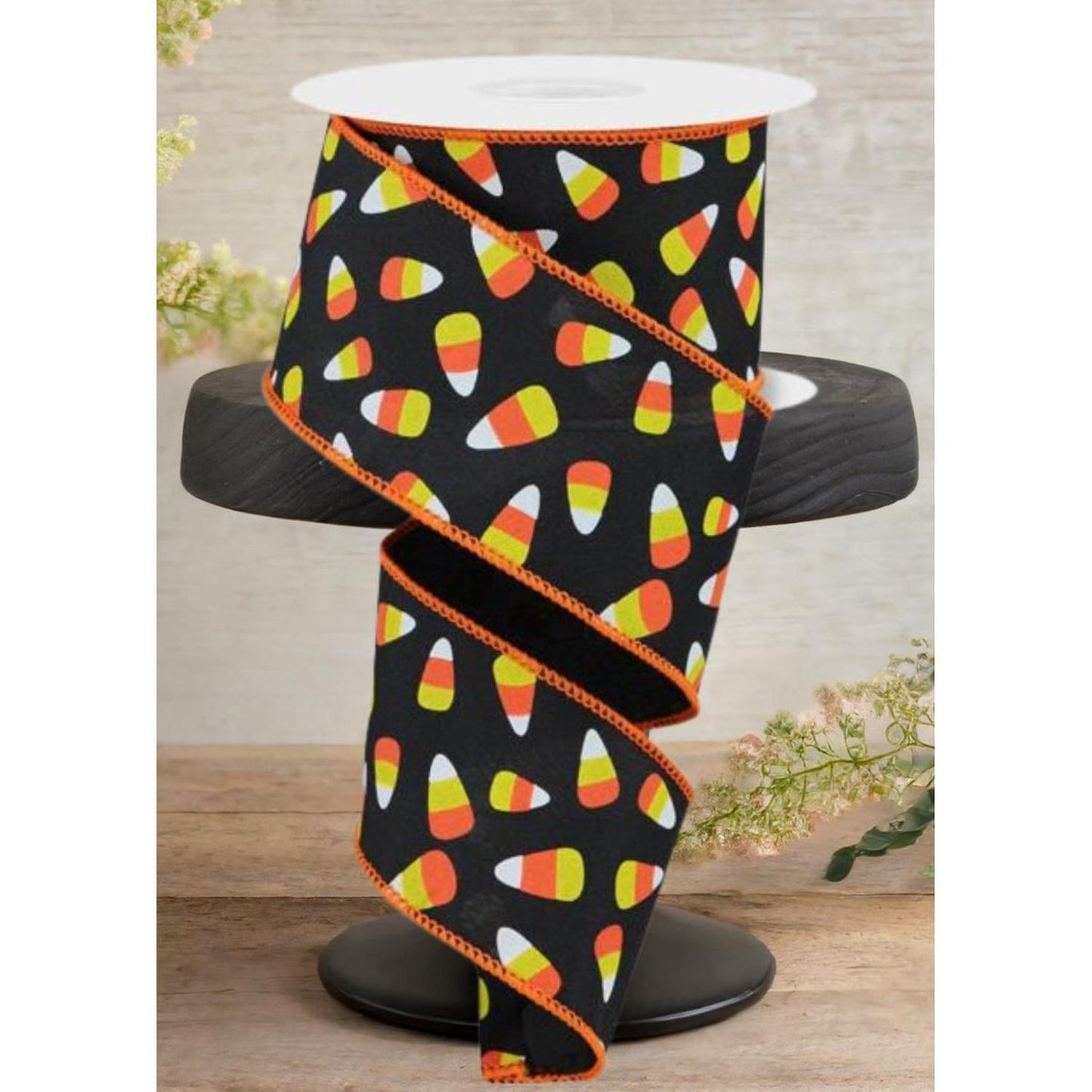 2.5" Mini Candy Corn Ribbon: Black  (10 Yards)