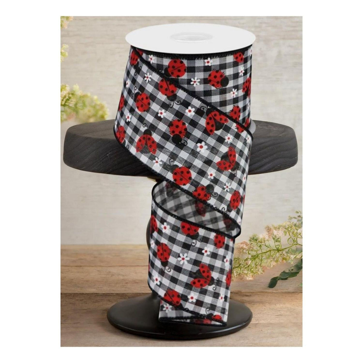 2.5" Mini Ladybug on Royal Ribbon: Gingham (10 Yards)
