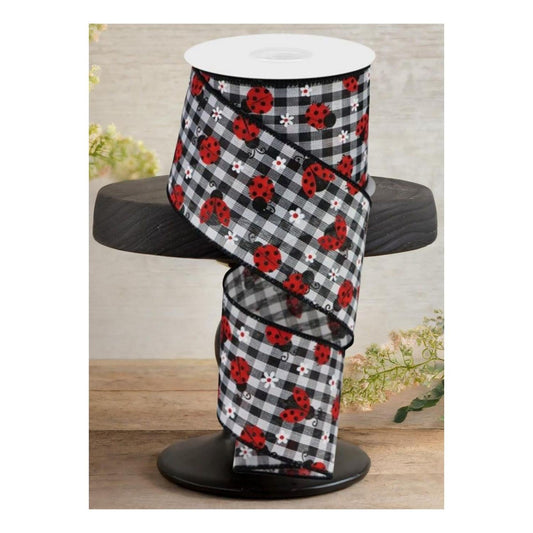 2.5" Mini Ladybug on Royal Ribbon: Gingham (10 Yards)