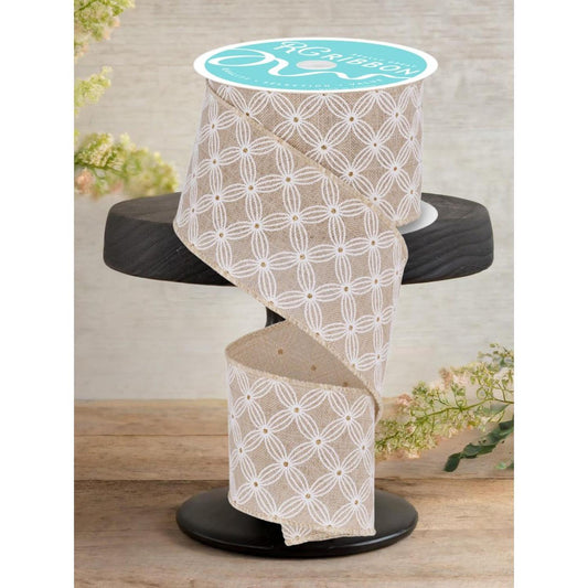 2.5" Multi Circles and Dots Ribbon: Natural (10 Yards)