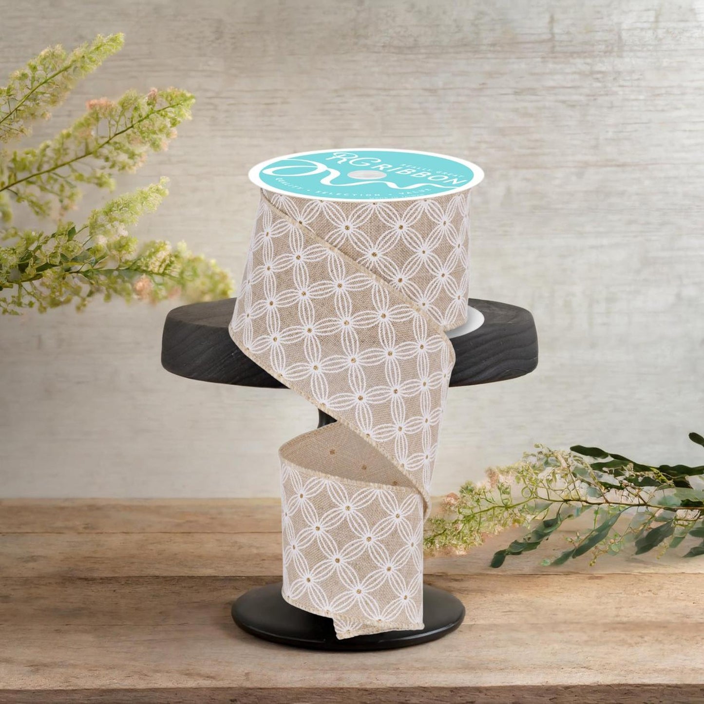2.5" Multi Circles and Dots Ribbon: Natural (10 Yards)