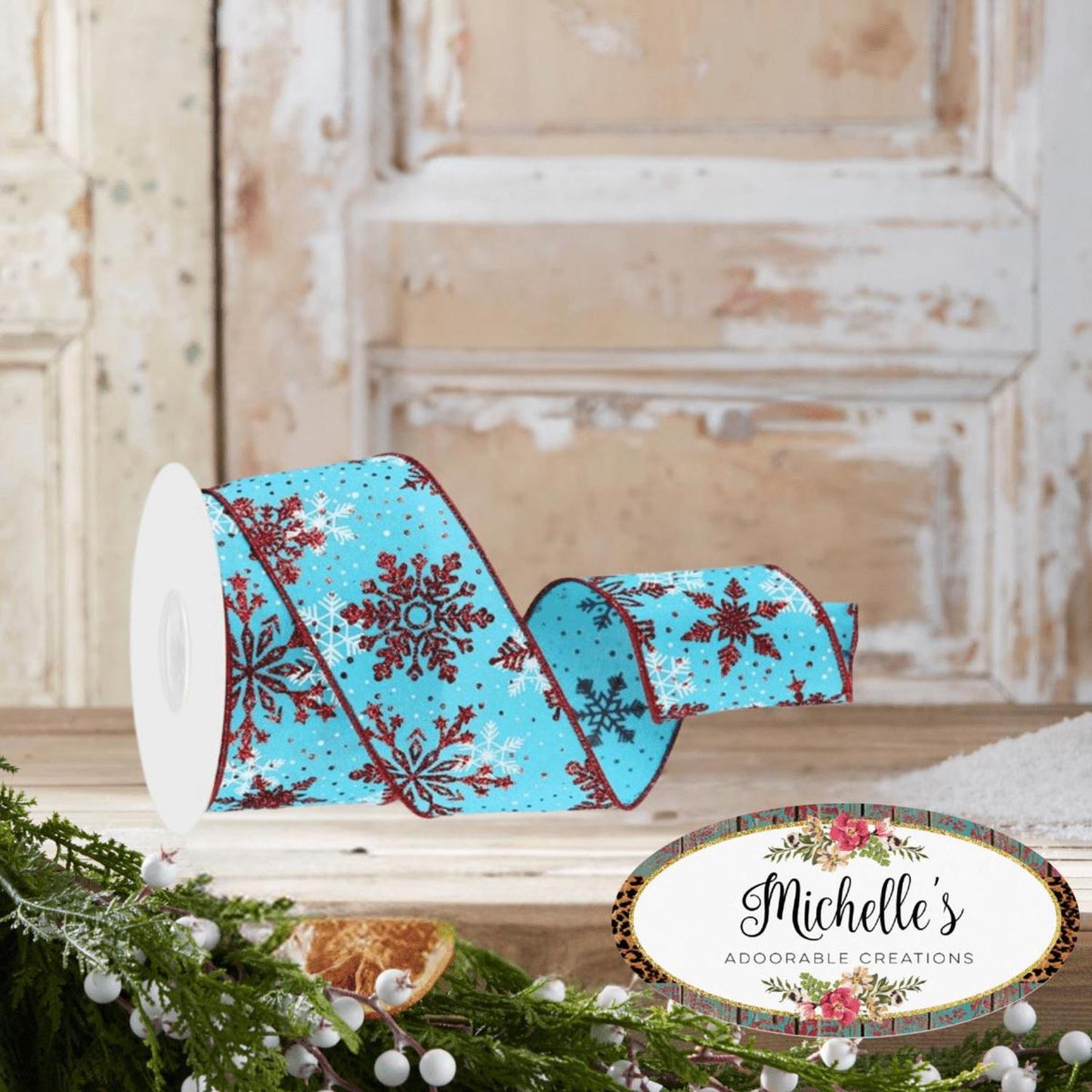 2.5" Multi Snowflake Ribbon: Turquoise (10 Yards)