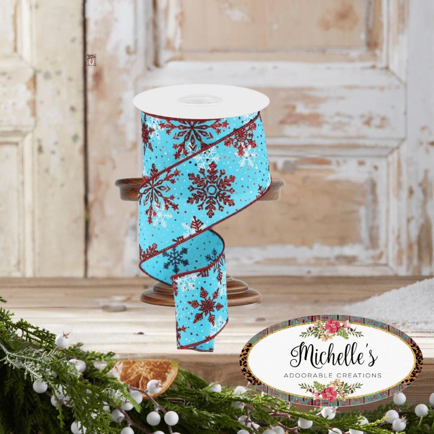 2.5" Multi Snowflake Ribbon: Turquoise (10 Yards)