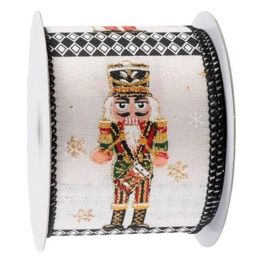 2.5" Nutcracker Harlequin Ribbon: Ivory (10 Yards)