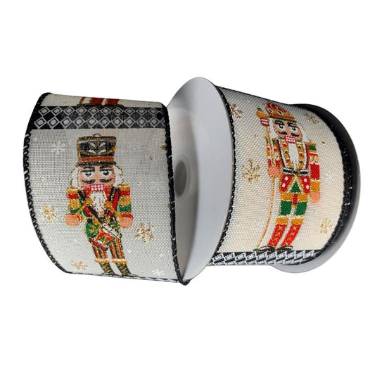 2.5" Nutcracker Harlequin Ribbon: Ivory (10 Yards)