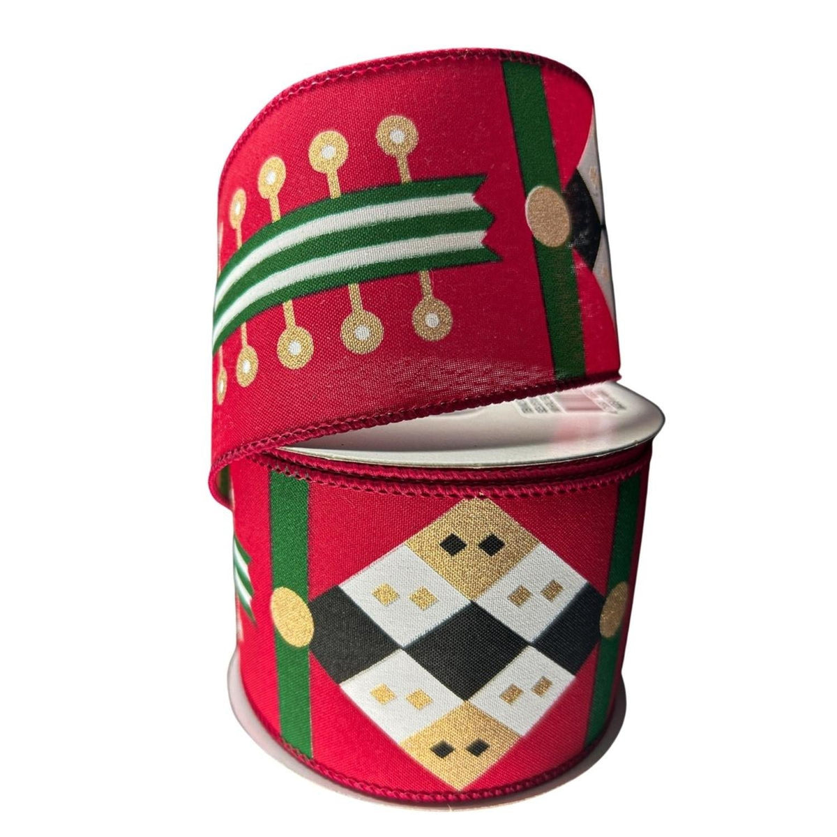 2.5" Nutcracker Stripes & Patterns Ribbon: Red & Green (10 Yards)