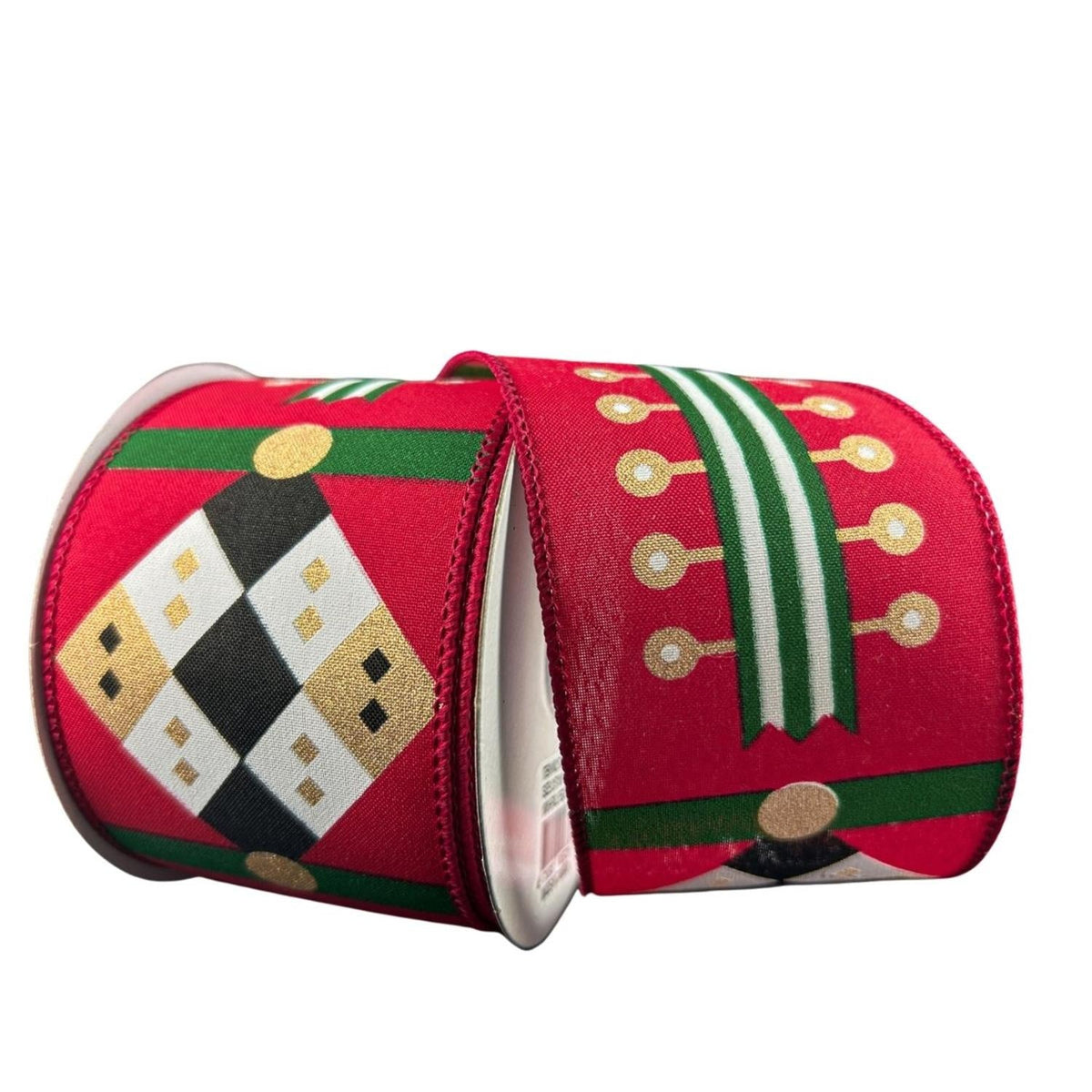 2.5" Nutcracker Stripes & Patterns Ribbon: Red & Green (10 Yards)