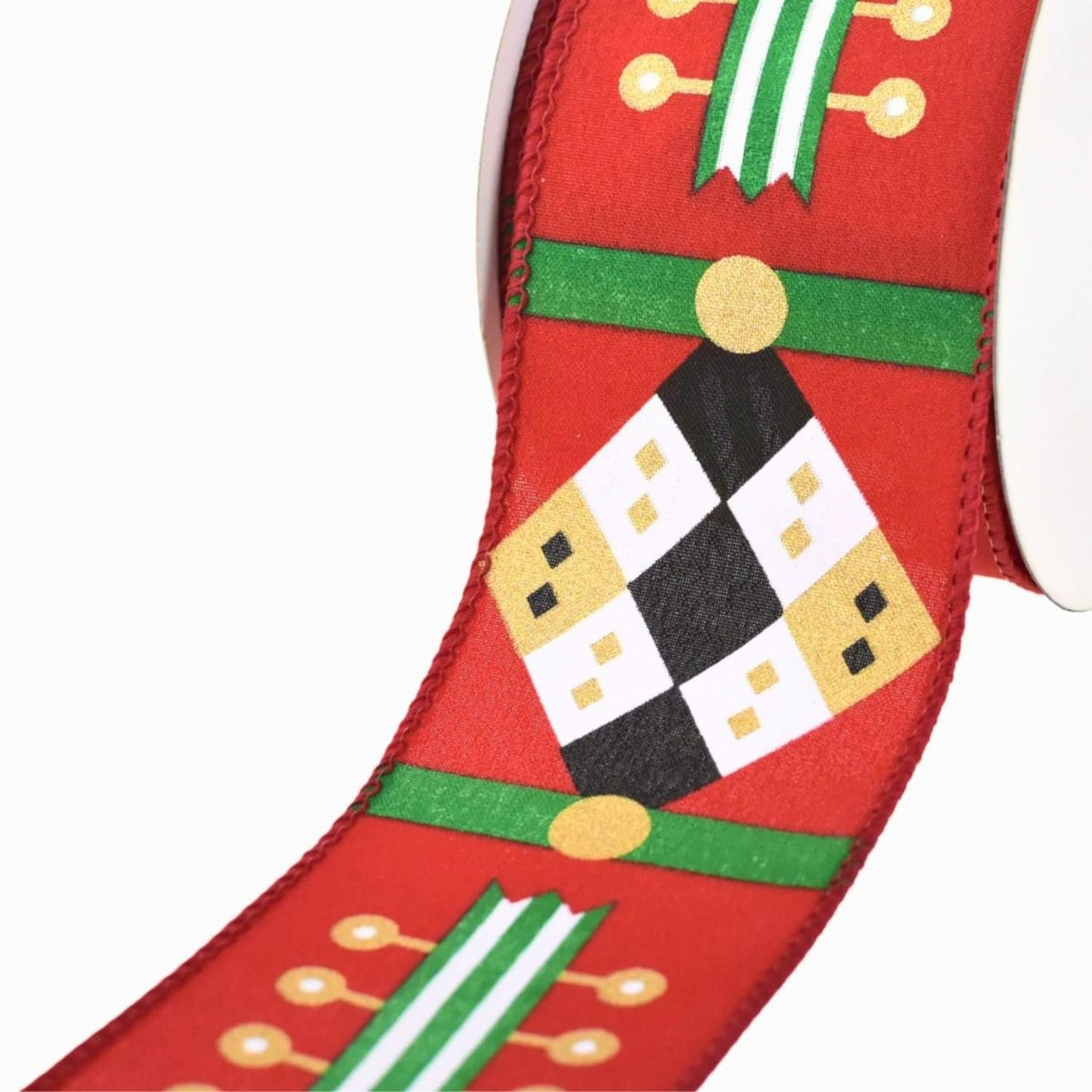 2.5" Nutcracker Stripes & Patterns Ribbon: Red & Green (10 Yards)