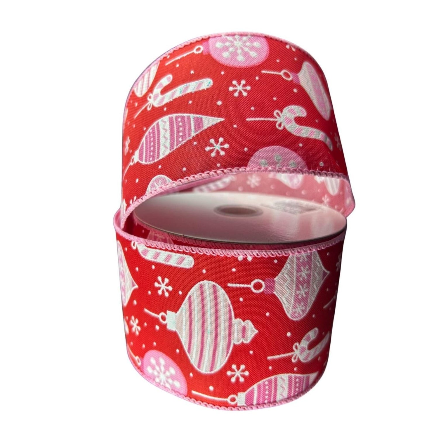 2.5" Ornament Ribbon: Red, Pink, and White (10 Yards)