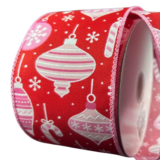2.5" Ornament Ribbon: Red, Pink, and White (10 Yards)