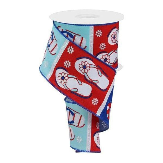 2.5" Patriotic Flip Flop Ribbon: Red (10 Yard)
