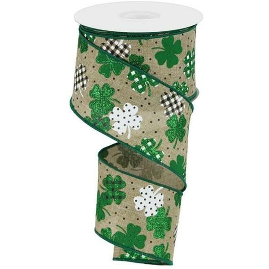 2.5" Pattern Shamrock Ribbon: Light Beige (10 Yards)