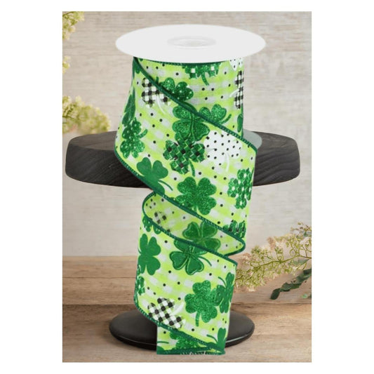 2.5" Pattern Shamrock Ribbon: Lime Green (10 Yards)