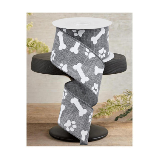 2.5" Paw Print Royal Ribbon: Grey (10 Yards)