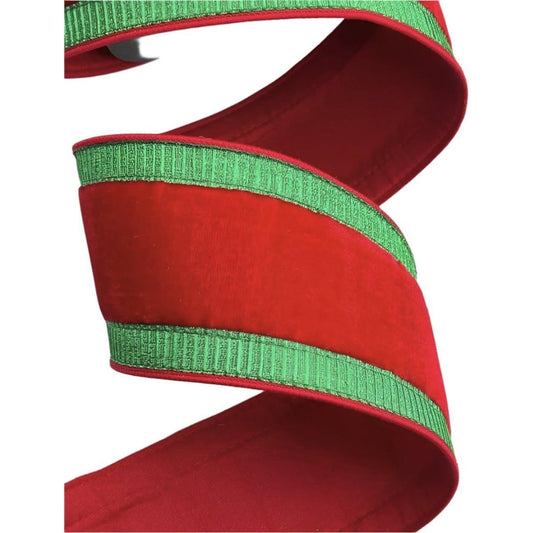 2.5" Pleated Borders Ribbon: Red/Green (10 Yards)