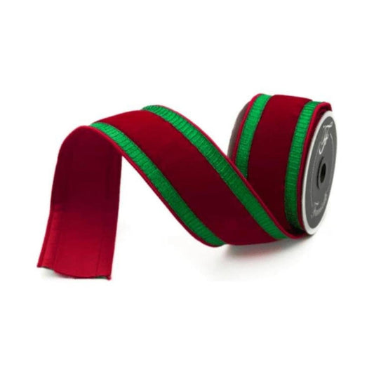 2.5" Pleated Borders Ribbon: Red/Green (10 Yards)
